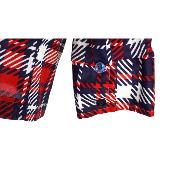 Vintage 70s Dagger Collar Shirt Red White Blue by Kings Road Sears Mens Size XL - Picture 9 of 11